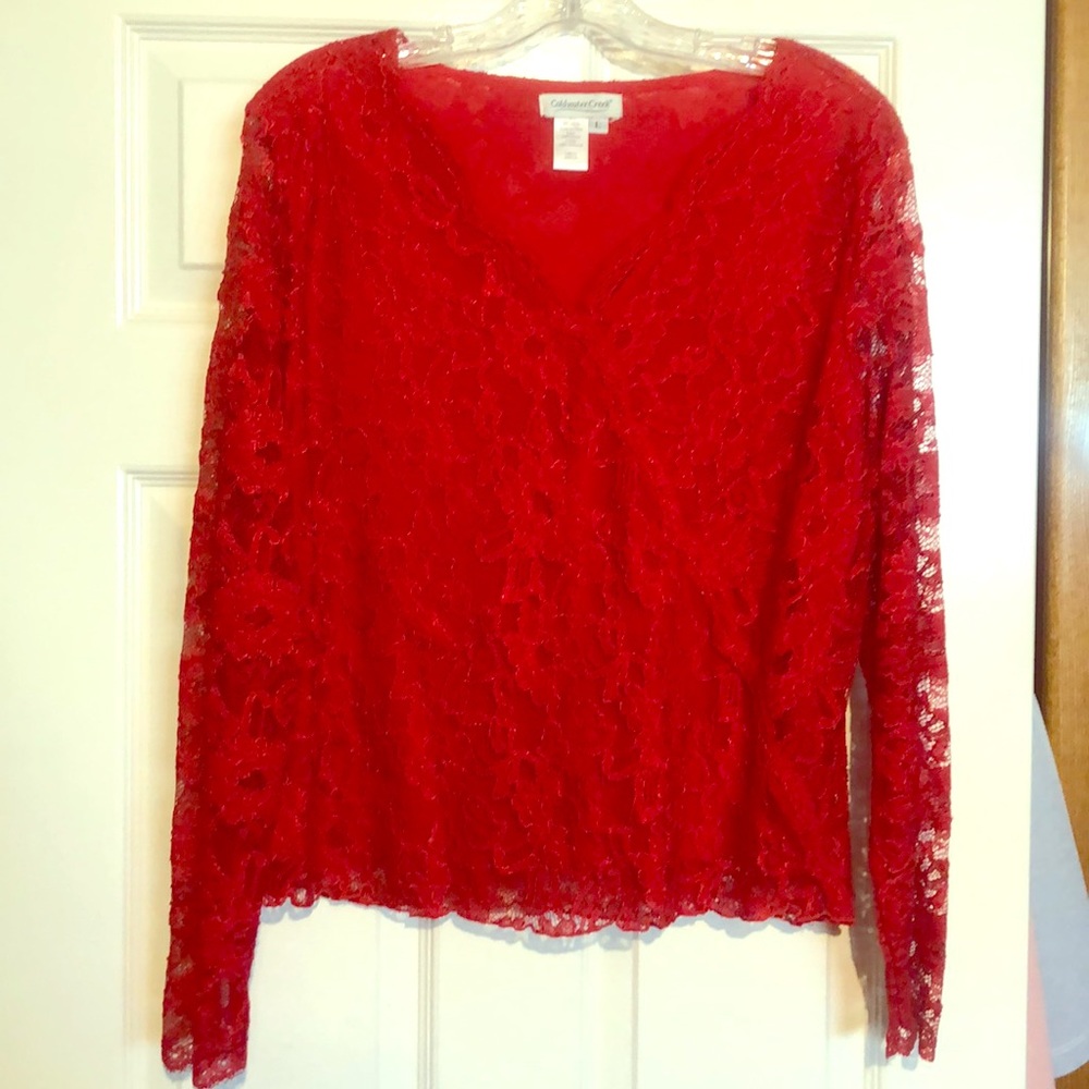 Coldwater Creek Lace Red Top